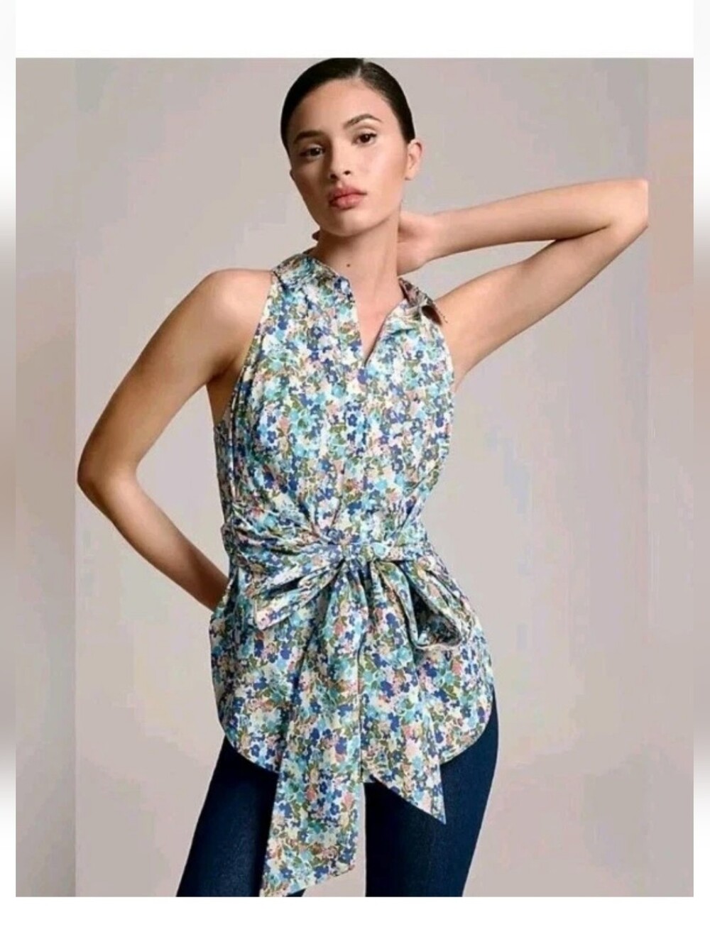 Anthropologie Maeve Floral Tie-Front Sleeveless Top Large New Nwt